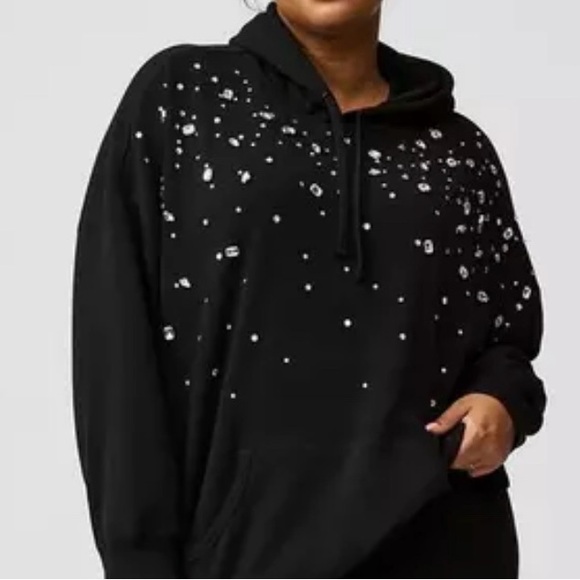 torrid Tops - Black Drop Shoulder Rhinestone Hoodie